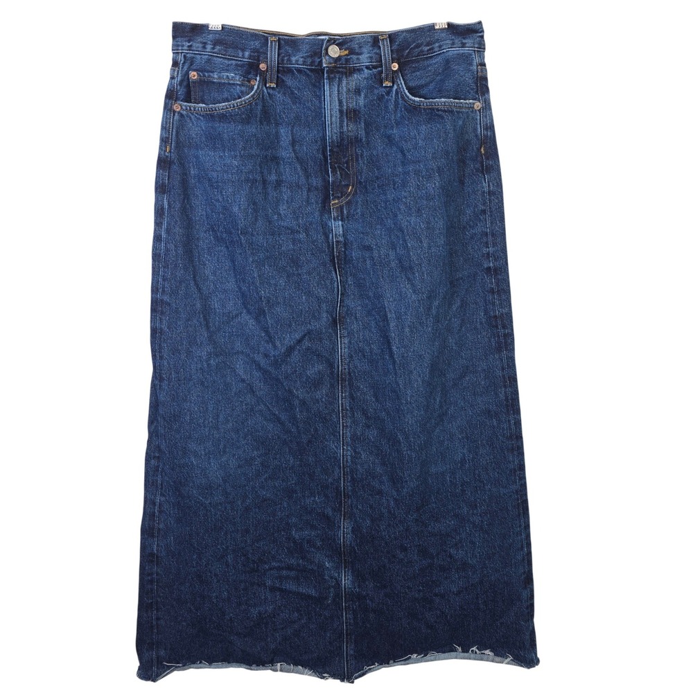 AGOLDE Hilla Skirt Dark Wash Denim Maxi Skirt Raw Hem Size 29 Cowgirl Western